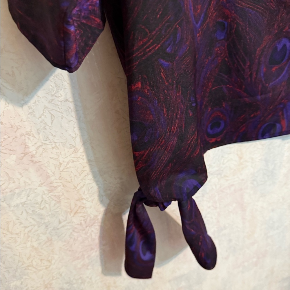 Michael Kors Purple Peacock Print Blouse, Sz Sm, Oversized - Picture 3 of 9